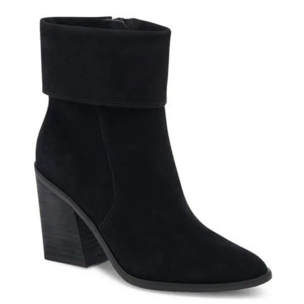 Blondo NEW Sidnee Genuine Suede Waterproof Cuffed Side Zip Ankle Booties‎ Black